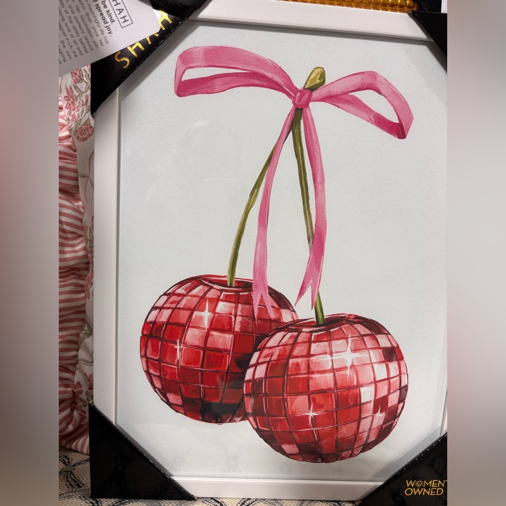 Sapna Shah unique Cherry Wall Art Print - Pink Bow